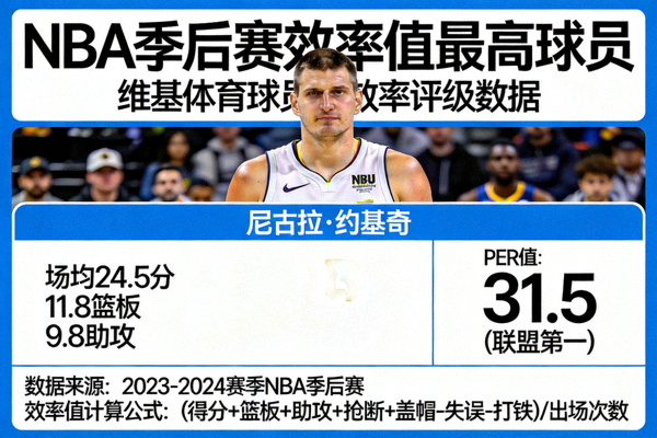 NBA季后赛效率值最高球员，维基体育展示球员效率评级数据
