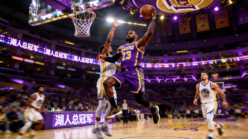 NBA季后赛湖人vs勇士比赛关键时刻，勒布朗·詹姆斯突破上篮